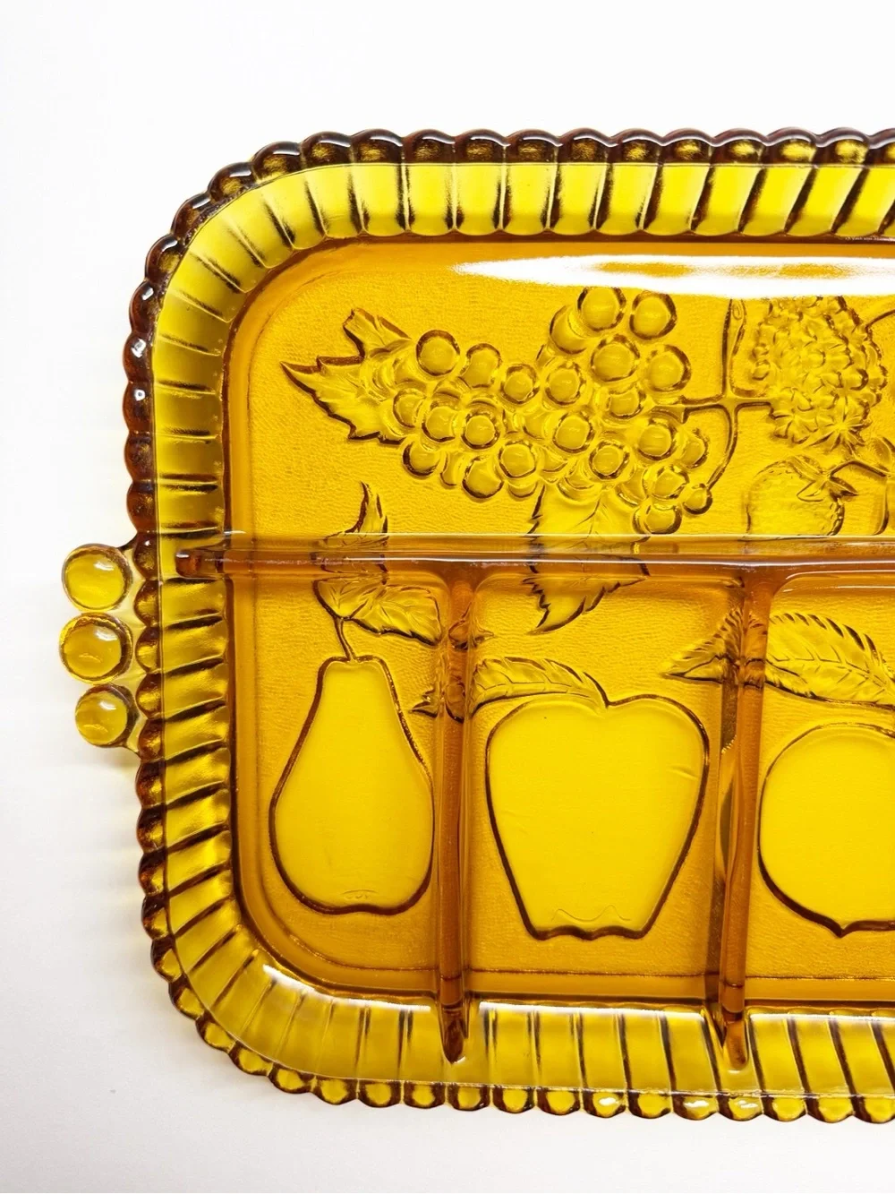 Vintage Ornate Amber Indiana Glass Relish Fruit Tray